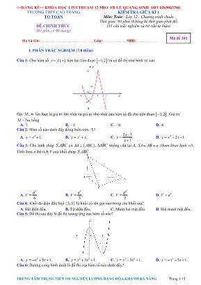 Đề kiểm tra giữa kì 1 môn Toán Lớp 12 - Mã đề 101 - Trường THPT Cao Thắng